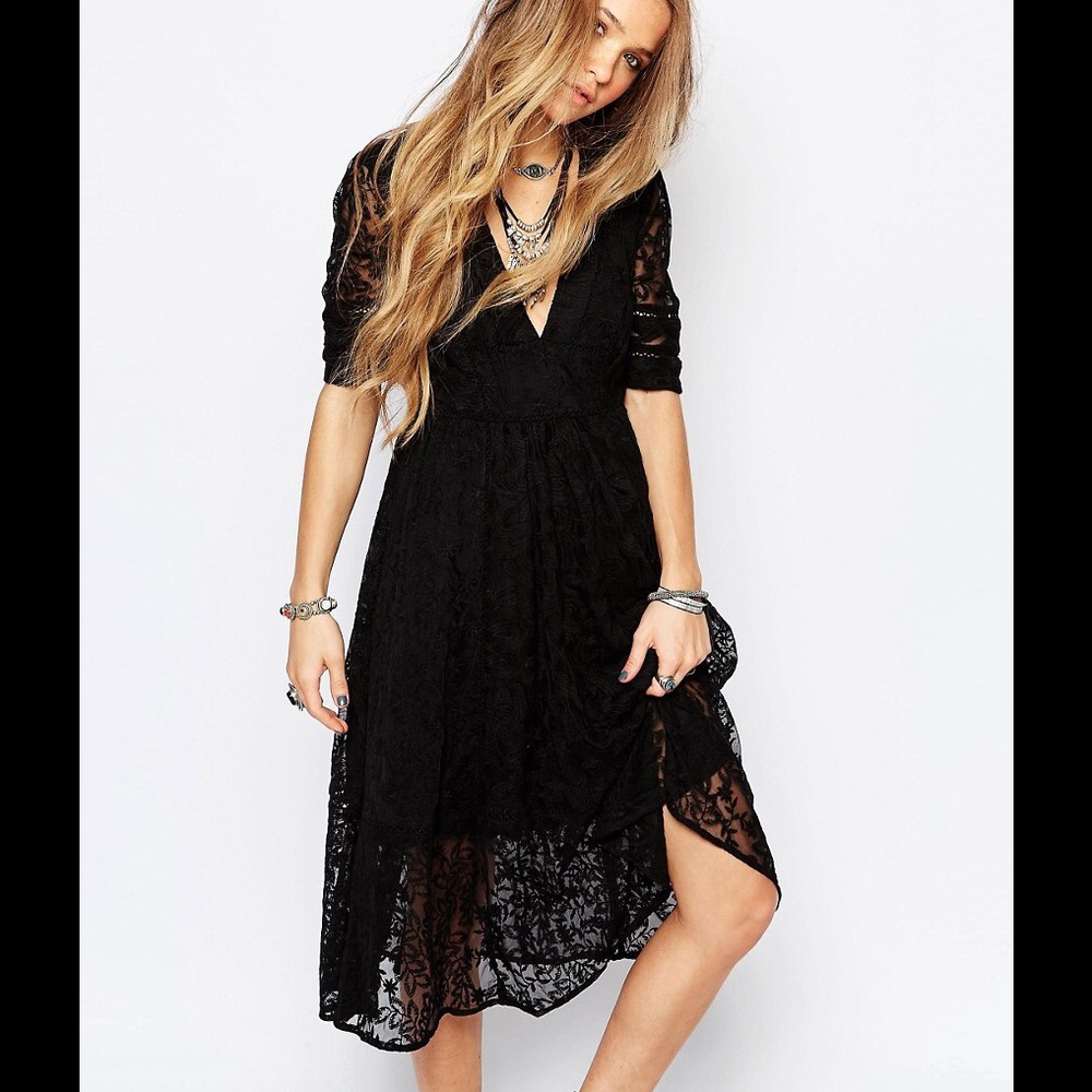 NWT Free People Black Lace Midi Dress